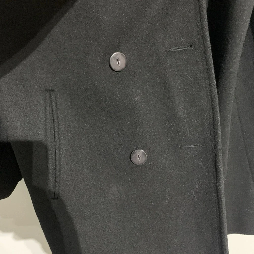 Vintage Alorna Lined Wool Double Breasted‎ Trench Pea Coat Womens L Black USA